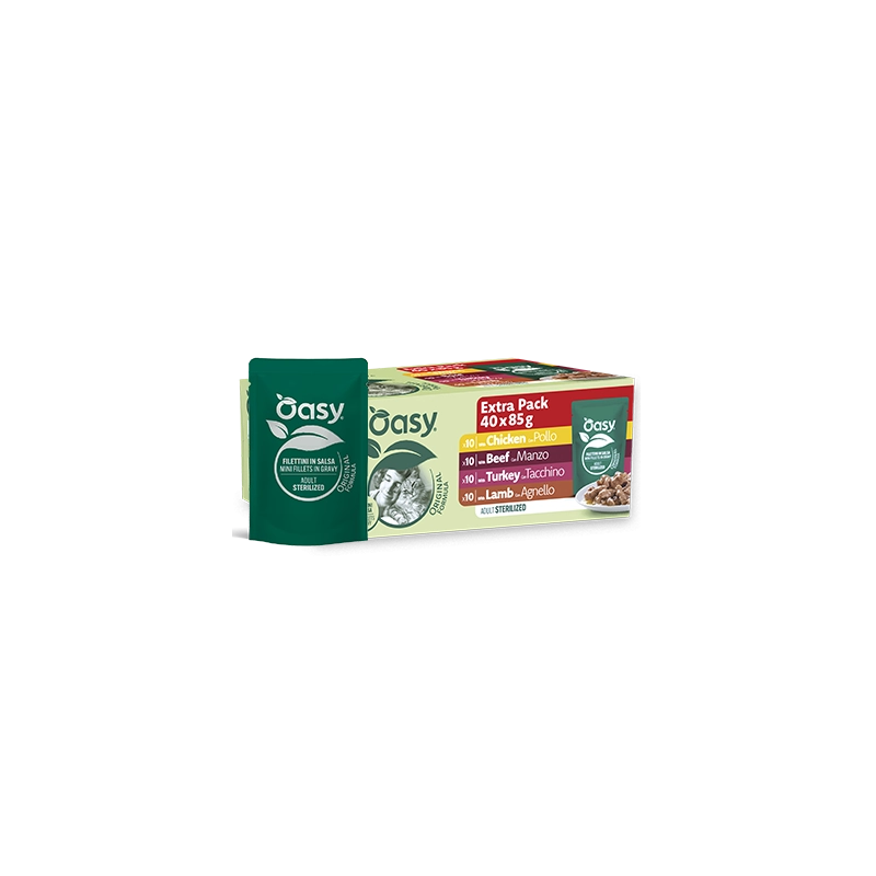 Oasy gatto multipack sterilized 40 bustine da 85g filettini salsa mix carne