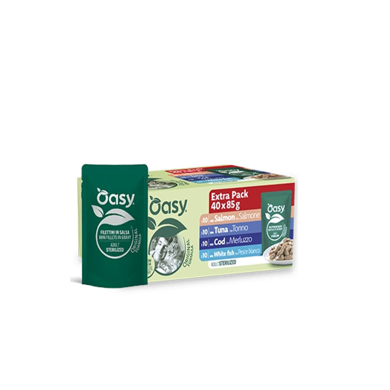 Oasy gatto multipack sterilized 40 bustine da 85g filettini salsa mix pesce