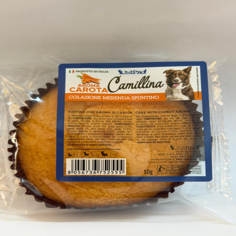 Snack per Cani alimento complementare cane Camillina aroma Carota artigianale 50g Unipro