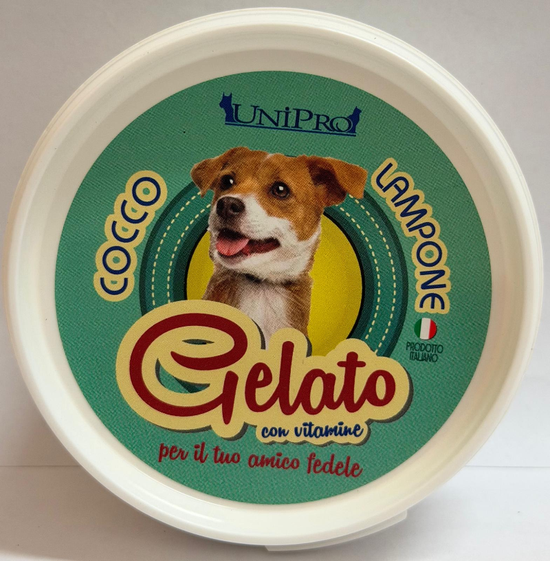 Snack per Cani Gelato Cocco Lampone 60g prodotto italiano Unipro