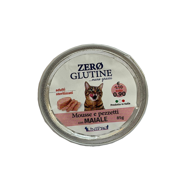 Zero Glutine Mousse e Pezzetti con Maiale 85g Gatti Adulti / Sterilizzati