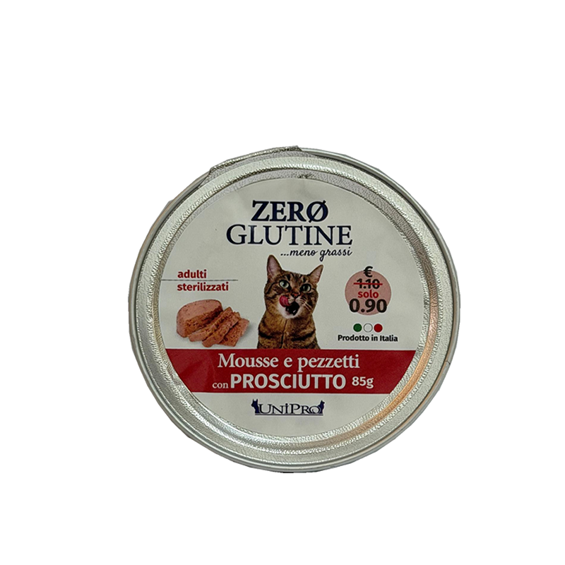 Zero Glutine Mousse e Pezzetti con Prosciutto 85g Gatti Adulti / Sterilizzati