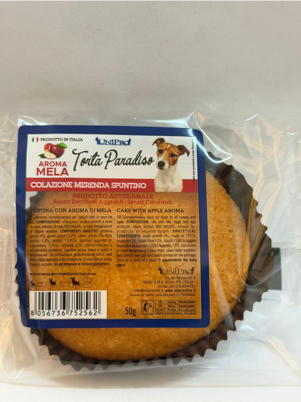 Snack per Cani alimento complementare cane Torta Paradiso aroma Mela artigianale 50g Unipro
