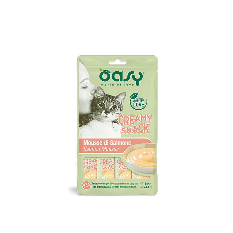 Oasy snack per Gatti Creamy snack gatto Mousse di Salmone 4 pezzi da 15g