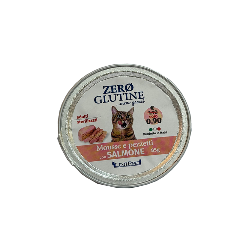 Zero Glutine Mousse e Pezzetti con Salmone 85g Gatti Adulti / Sterilizzati
