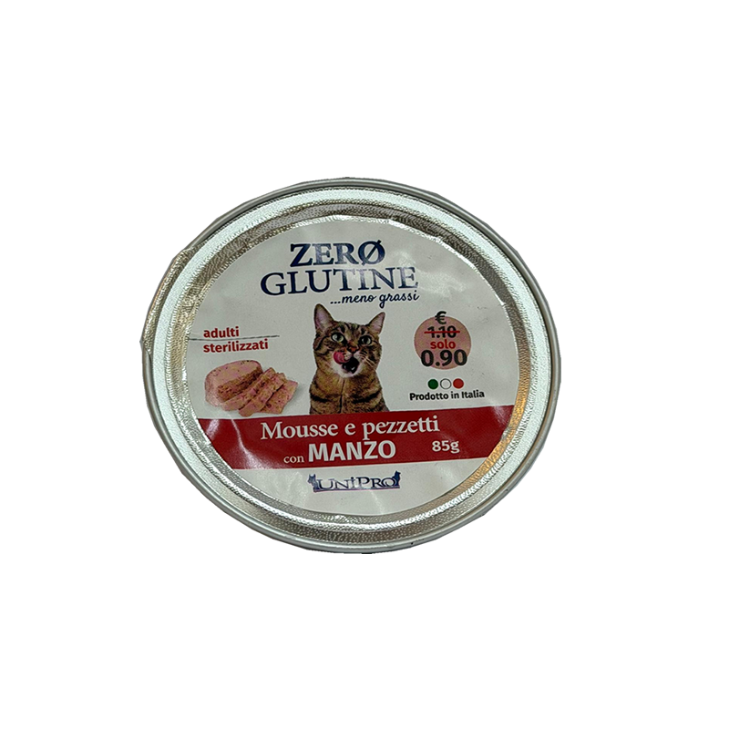Zero Glutine Mousse e Pezzetti con Manzo 85g Gatti Adulti / Sterilizzati