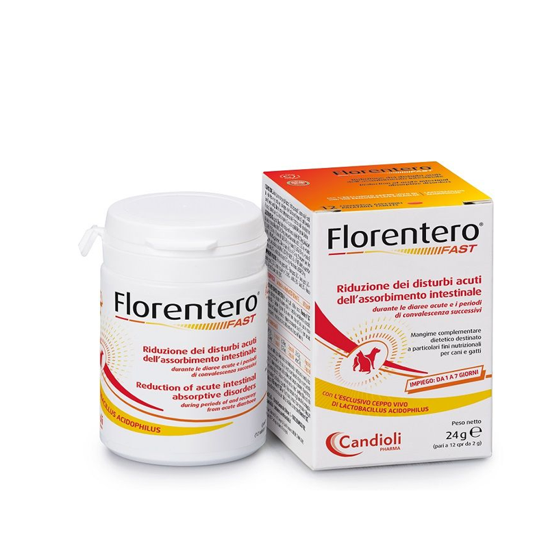 Florentero Fast 12 compresse per Cani e Gatti diaree acute e i periodi di convalescenza successivi Candioli