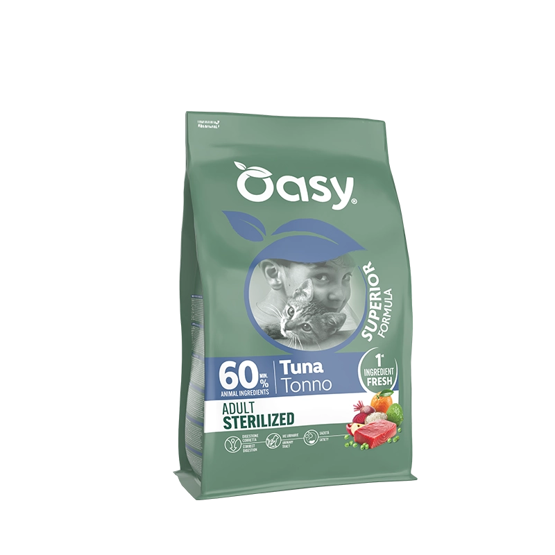 Oasy Gatto Superior Formula Adult Sterilized Tonno alimento completo secco per Gatti